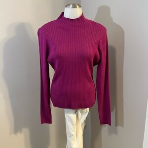 Marled Purple Cowl Neck Sweater Ribbed Knit